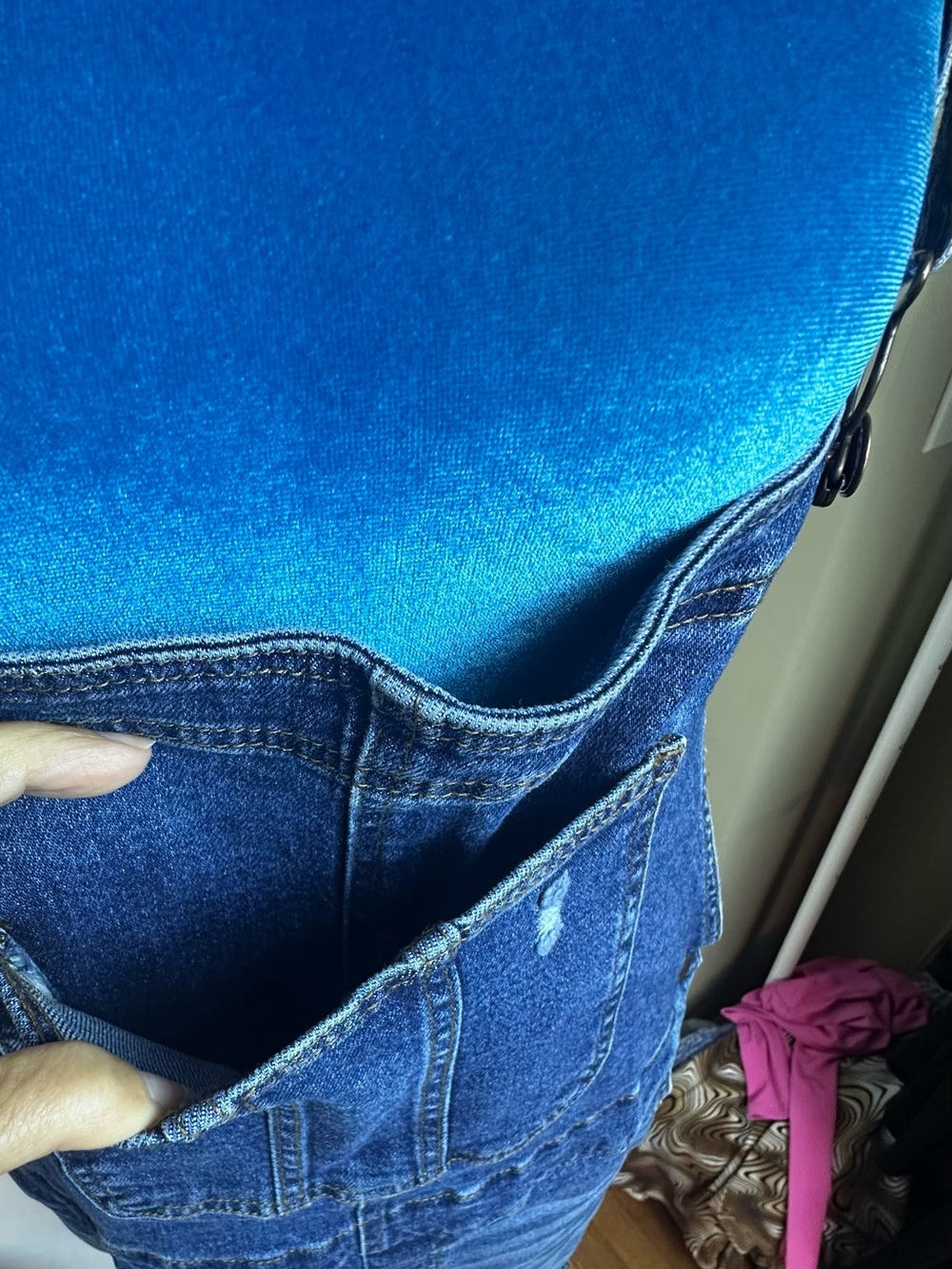 No Boundaries Light and Dark Blue Denim Shortalls - Picture 7 of 9